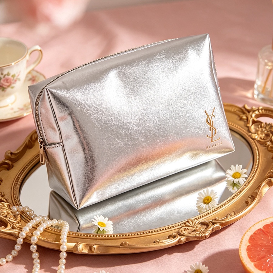 Women Luxury Bags Ysl - Pochette cosmétique argentée, trousse de maquillage