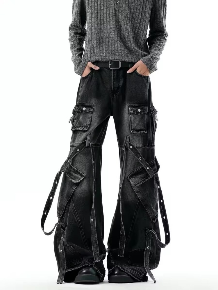 Luxury Bags Denim - Jean cargo baggy noir délavé style